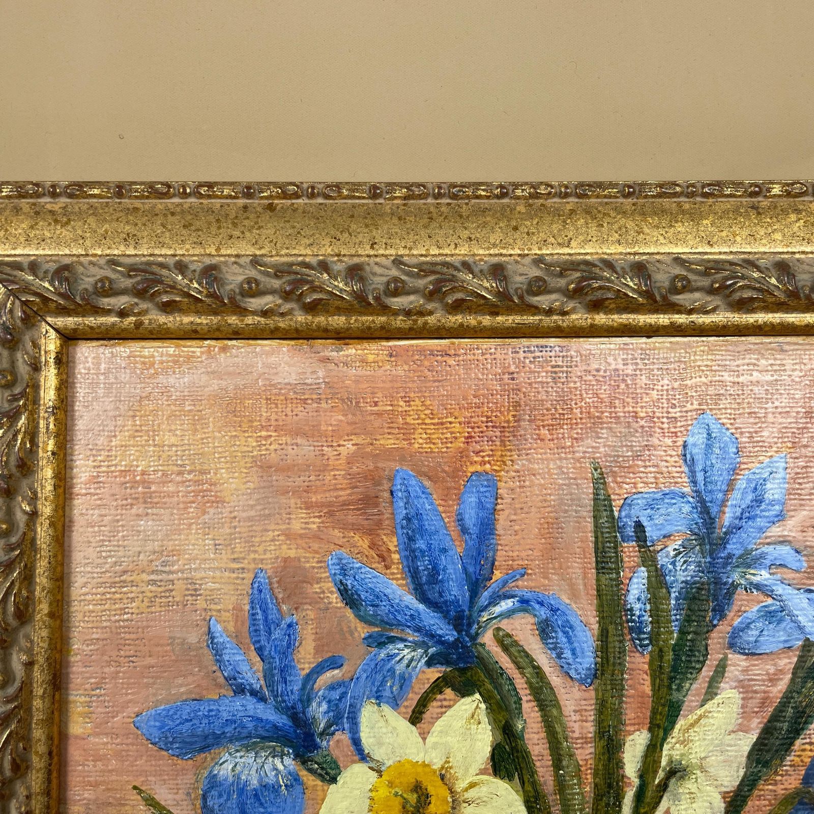 Antique Framed Floral Oil Painting Picture Vintage Flowers Wood Frame Painted Art Original Oils Rectangle Portrait Spring Daffodils M Scott photo buy