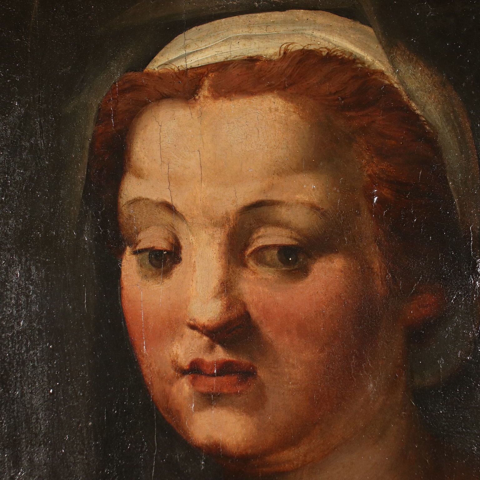 Antique Painting Female Head A. Del Sarto Attr. Tempera On Wood photo for sale