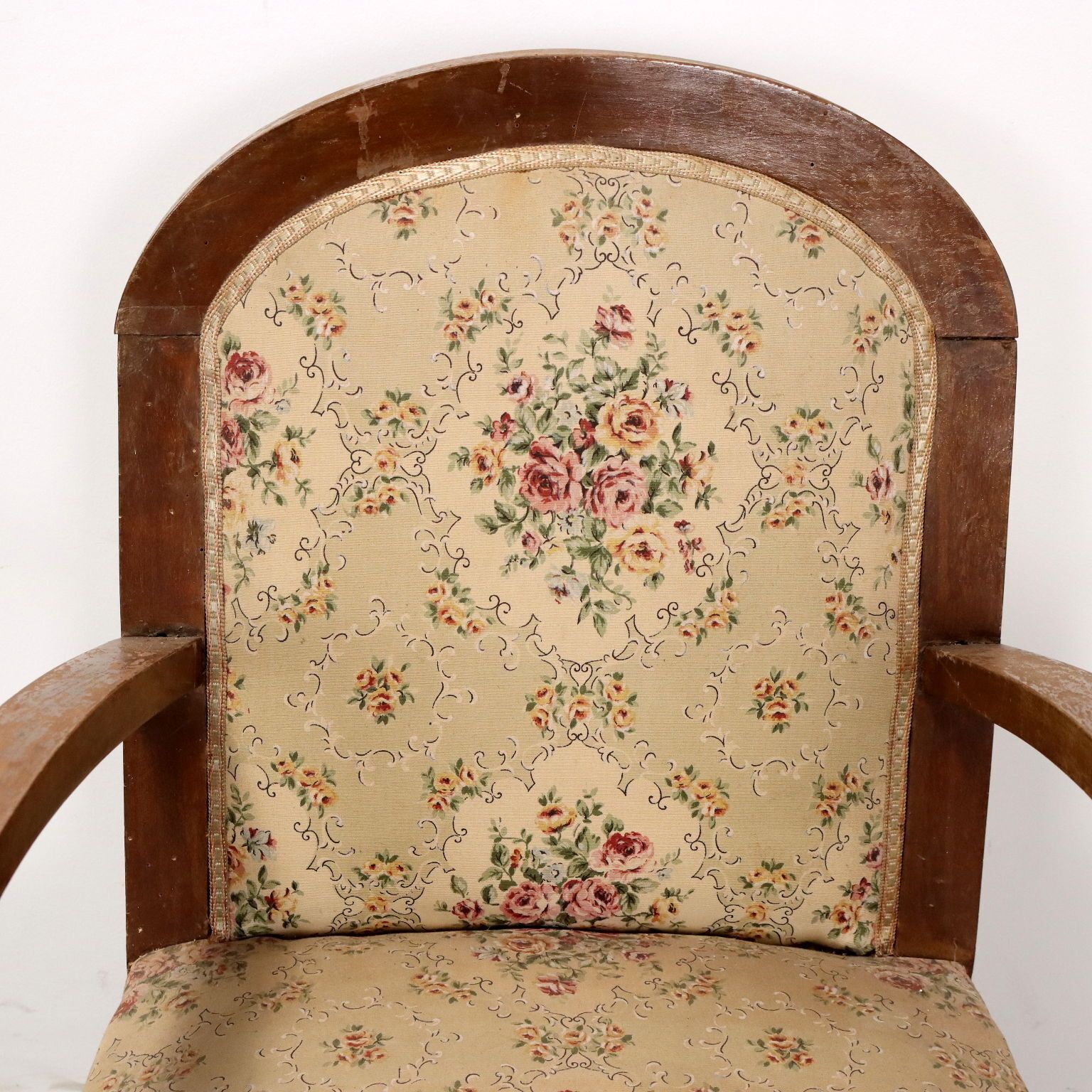 Antique Deco Armchairs Walnut Fabric Italy XX Century photo for sale