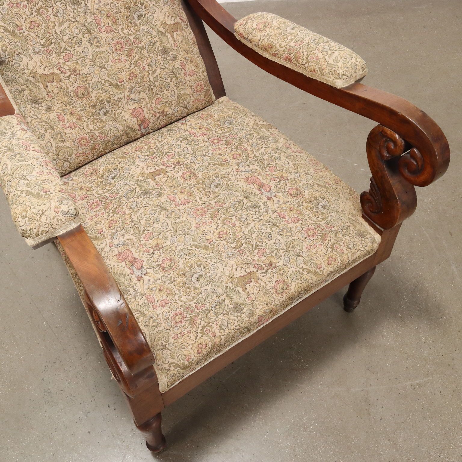 Antique Armchair Louis Philippe Walnut Fabric Italy XIX Century photo vinterior