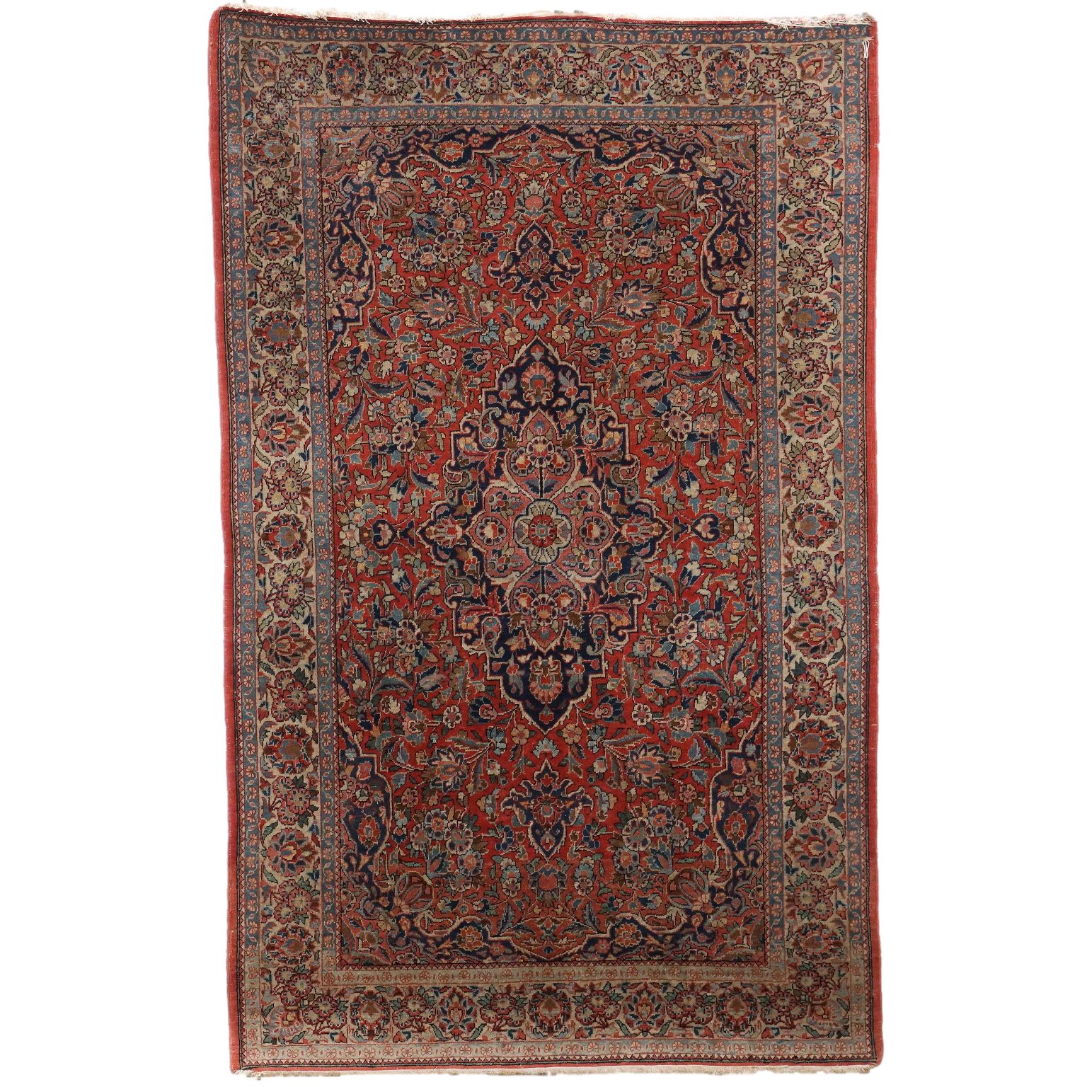Antique Asian Carpet Cotton Wool Thin Knot 81 X 51 In
