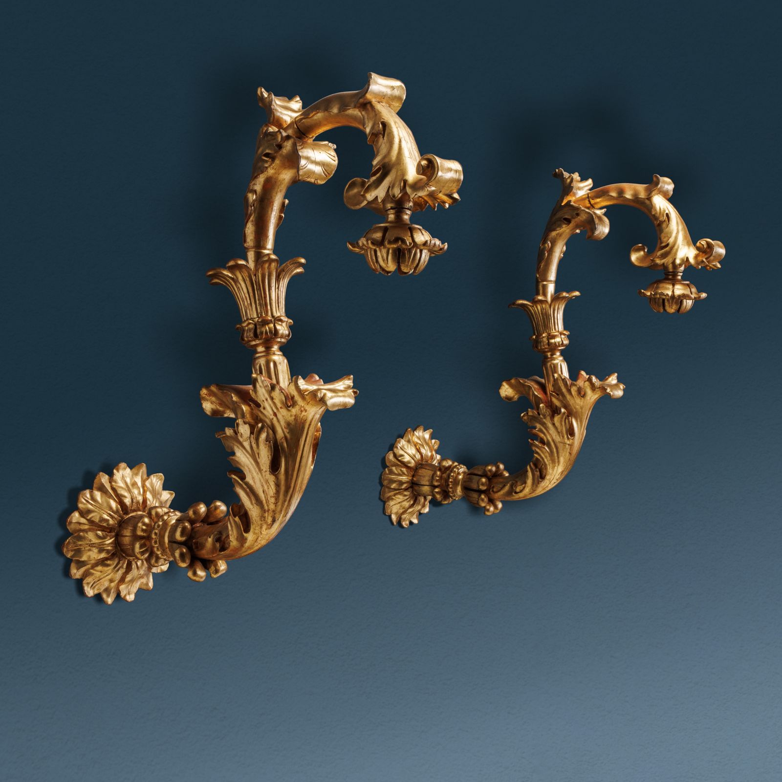 Antique Baroque Lantern Holders Gilded Wood Italy XVIII Century