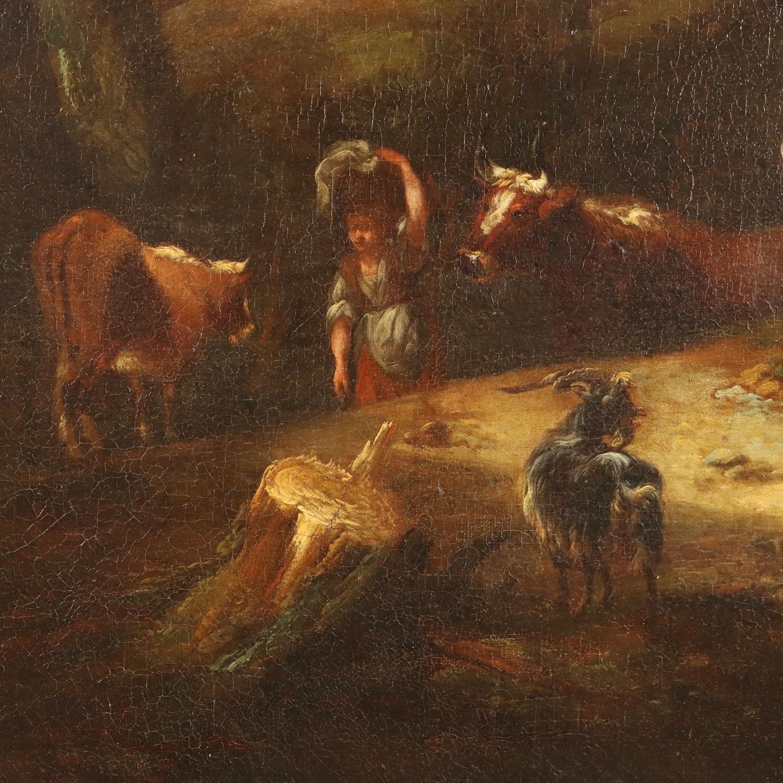 Painting Landscape With Figures And Herds Oil On Canvas XVIII Century photo Art
