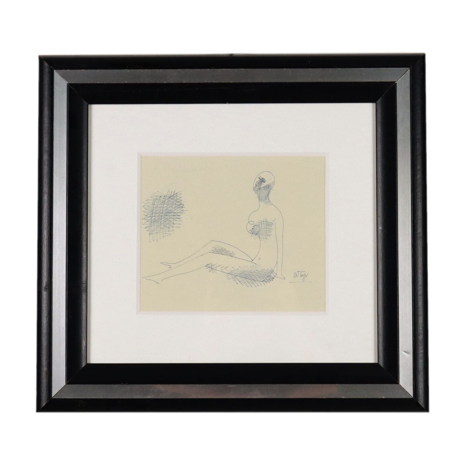 Pen Drawing By Mario Tozzi Figure In Rest 1969 With Authentication Fra