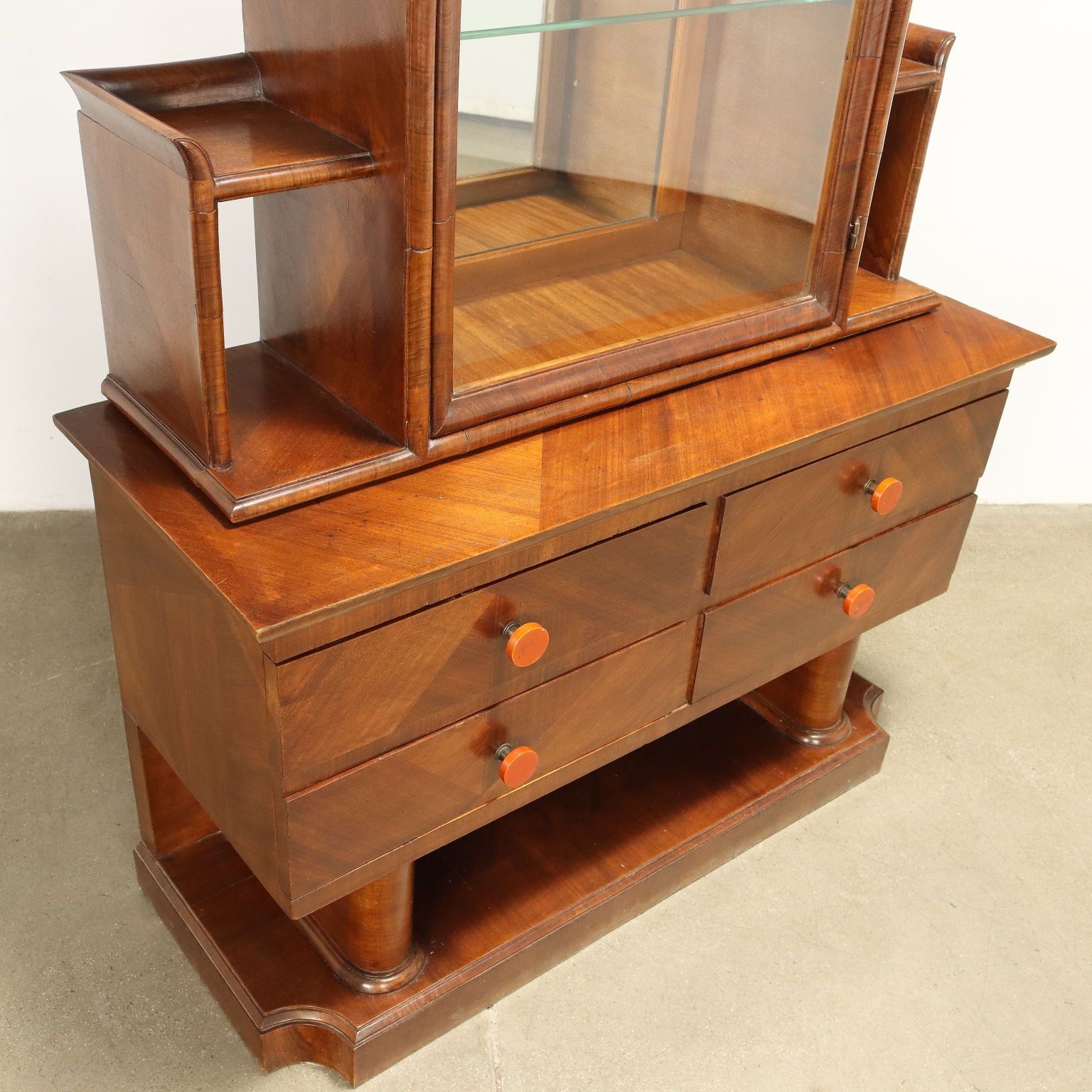 Furniture Antique Decò Showcase Walnut Drawers Cupboard Italy XIX Century photo