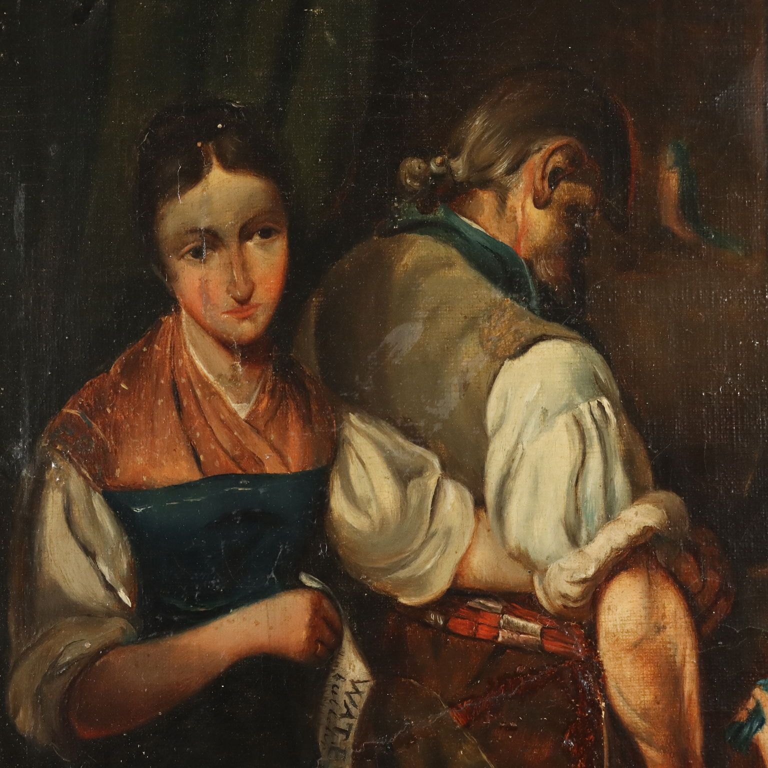 Antique Painting Genre Scene Oil On Canvas French School '800 photo Art