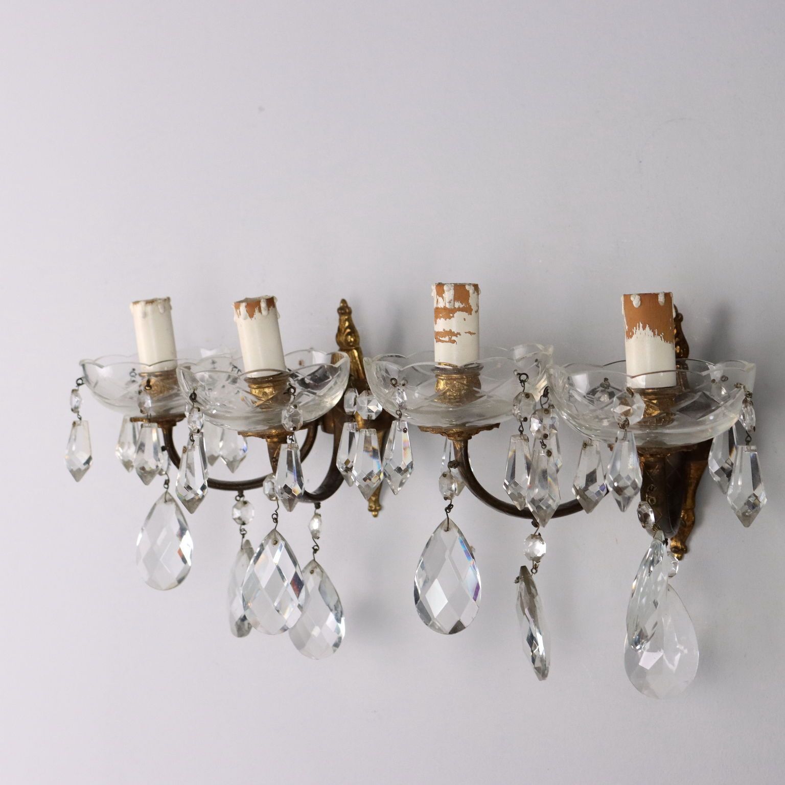 Pair Of Antique Wall Lamps Gilded Bronze Italy XX Century photo for sale