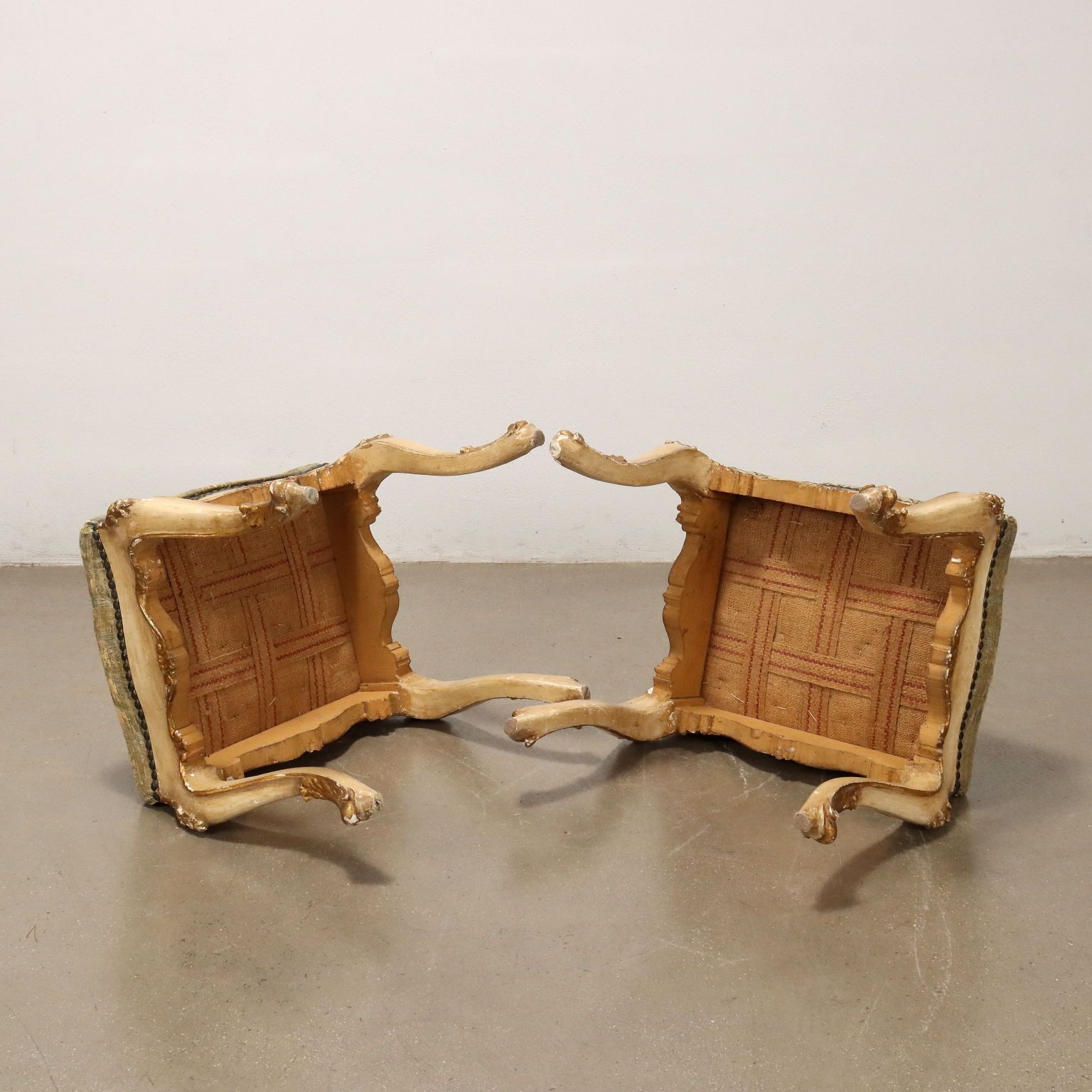 Pair Of Pouf Baroque Style Gilded Wood XIX Century photo vintage