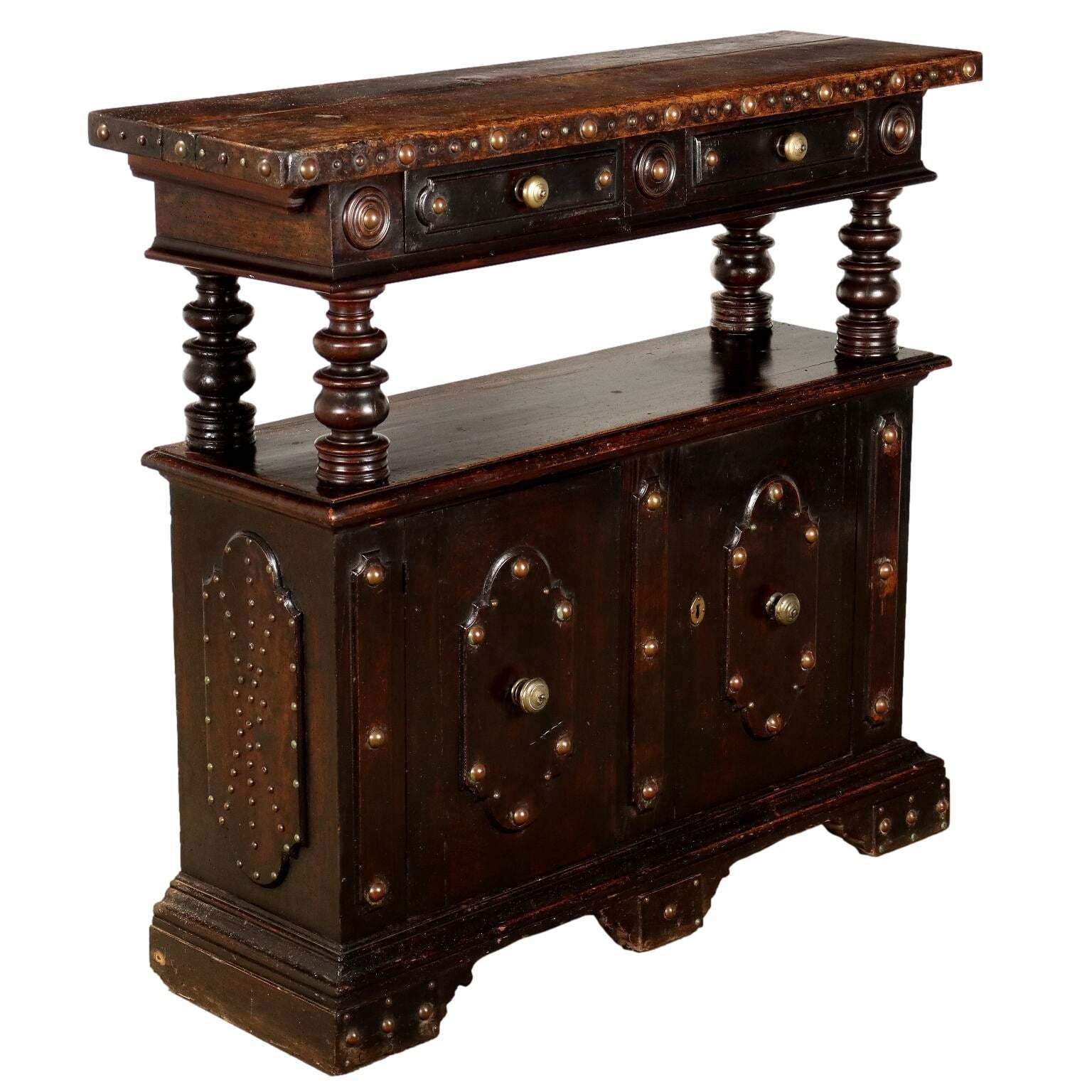 Antique Cupboard With Upper Part Baroque Style Wood '900