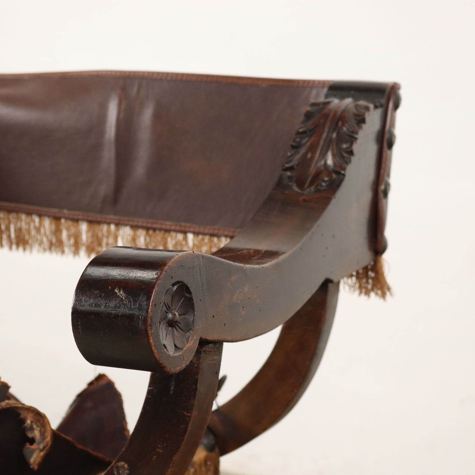 Antique Neo Renaissance Chair Walnut Leather Italy XX Century photo for sale