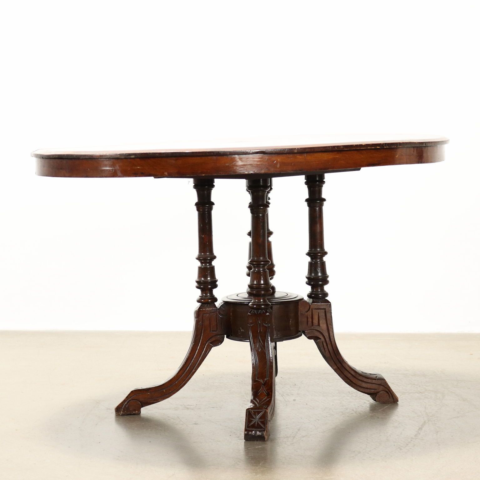 photo furniture Antique Table Walnut Veneer Italy XIX Century