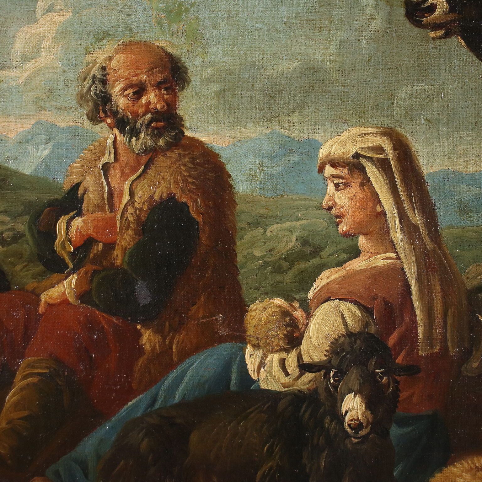 Antique Painting Landscape Shepherds Oil On Canvas XVII Century photo for sale