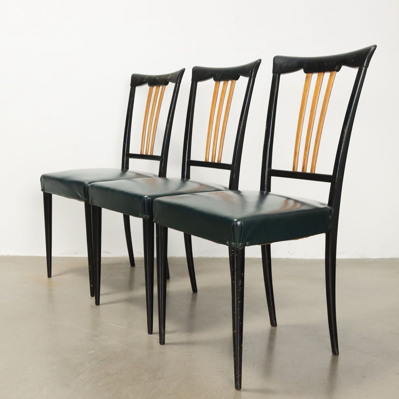 Vintage Chairs Wood Leatherette Italy 1950s photo for sale