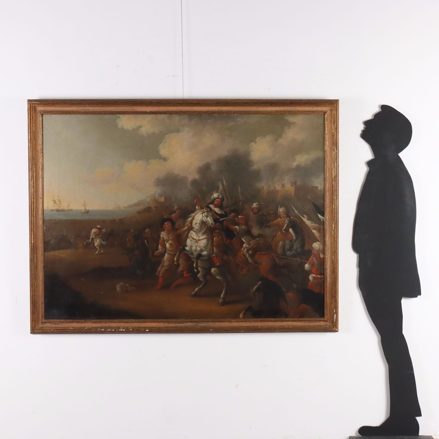 Antique Painting Battle Scene Oil On Canvas XVIII Century photo furniture