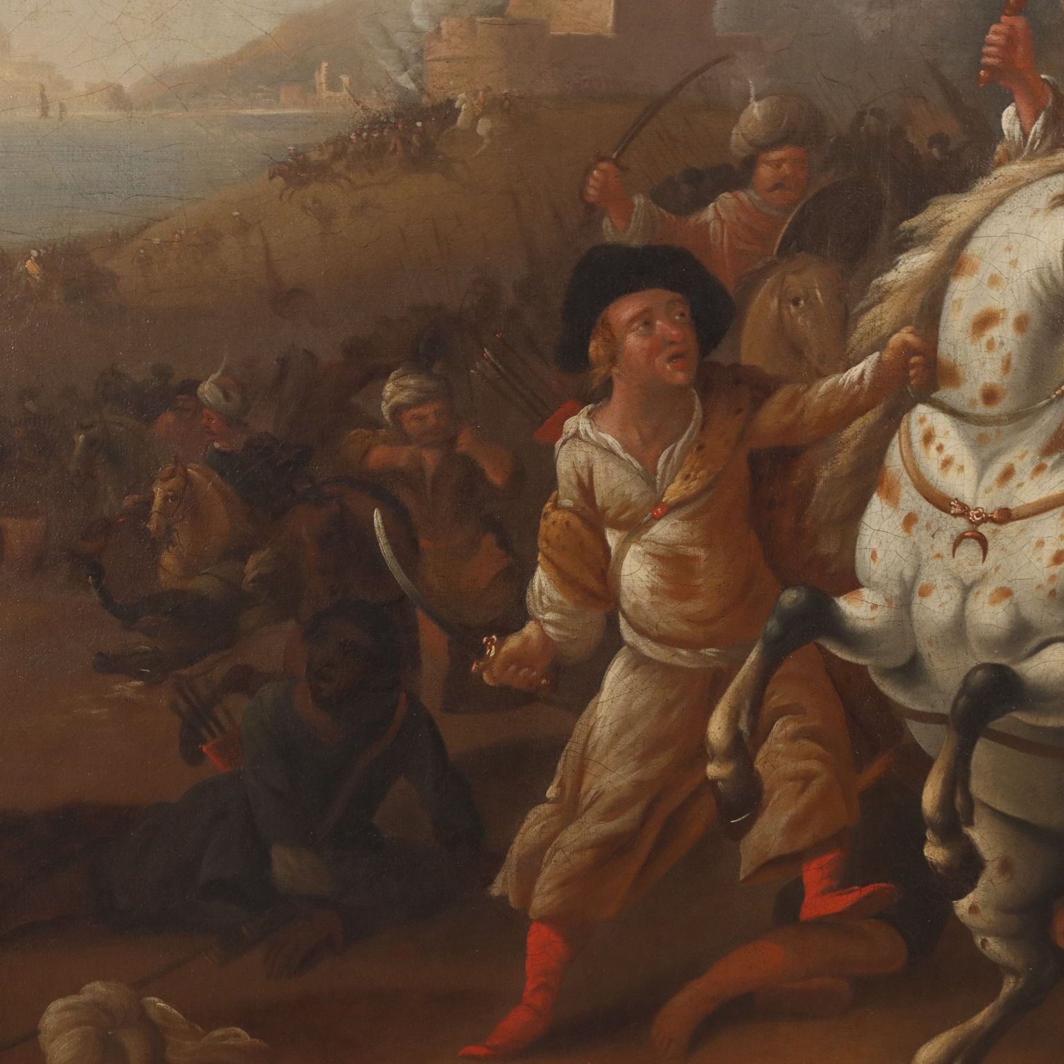 Antique Painting Battle Scene Oil On Canvas XVIII Century photo 4700.0