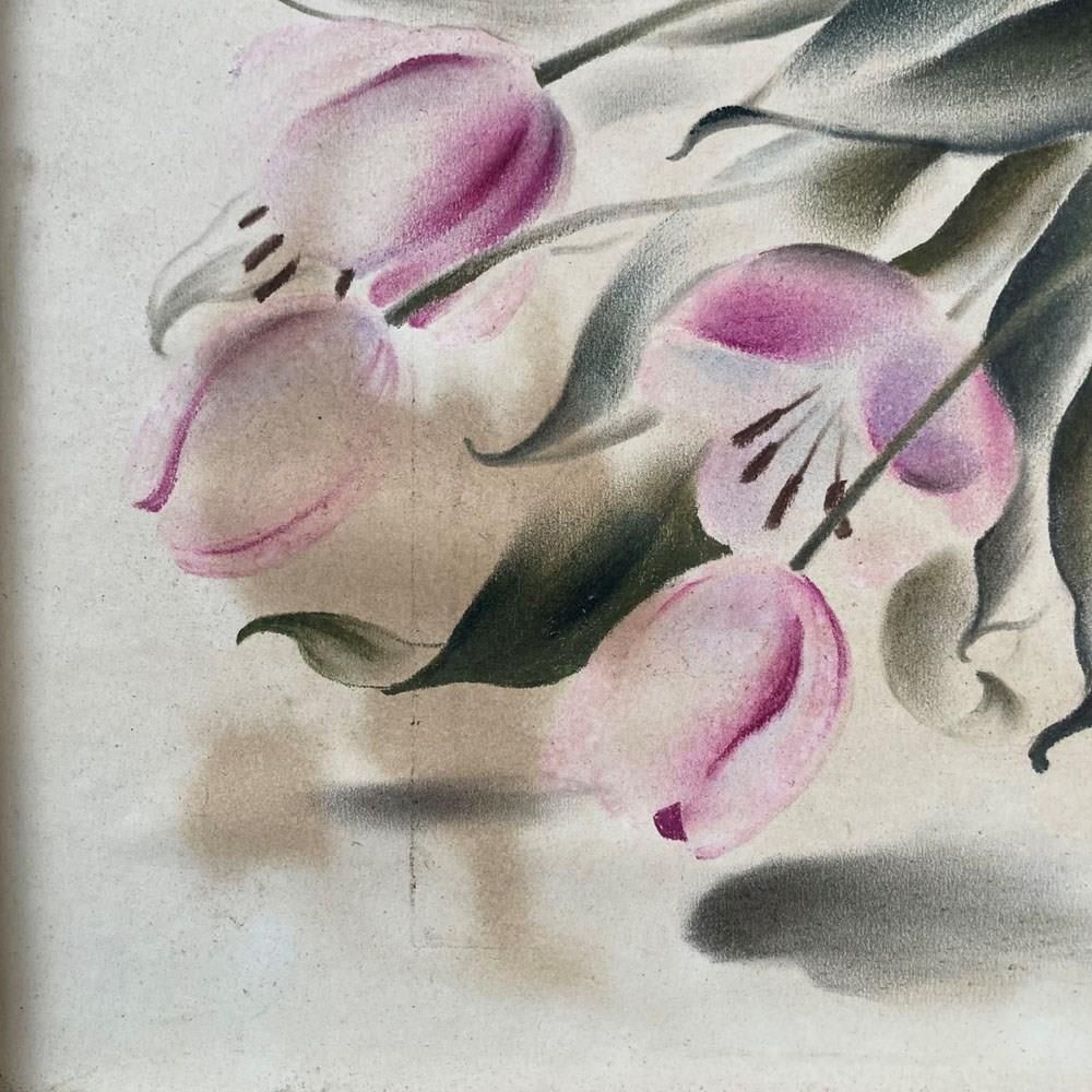 'Pink Tulips'   Still Life Painting By Frederick Roberts Johnson photo vintage