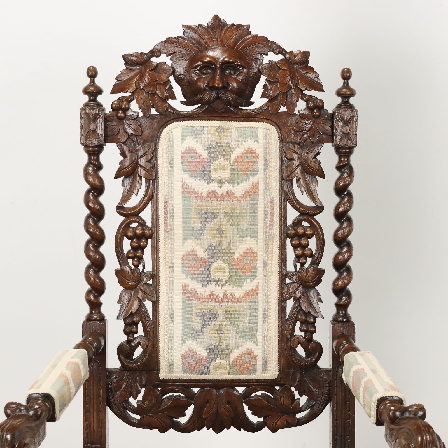 Antique Armchair Neo Renaissance Oak Fabric XIX XX Century photo for sale