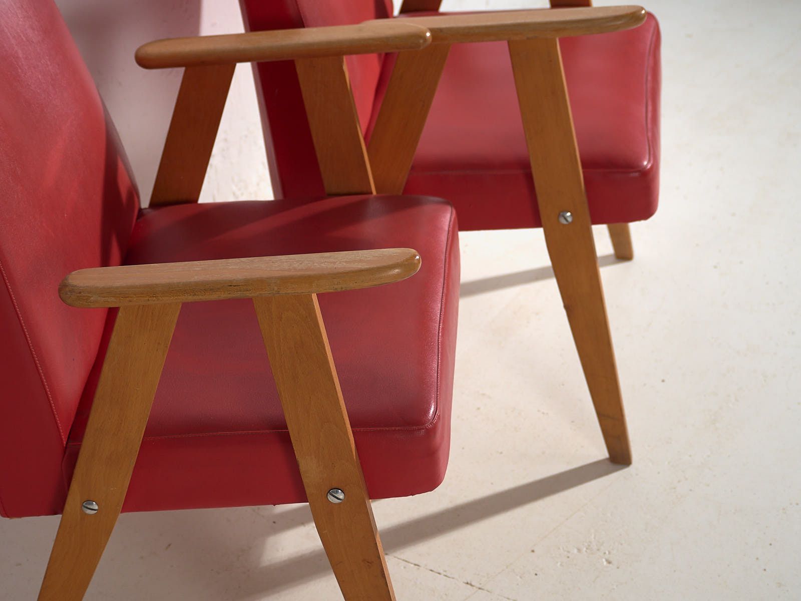 Red Vintage Style Armchairs (C.1960). Set Of 2 Pieces photo 704.0