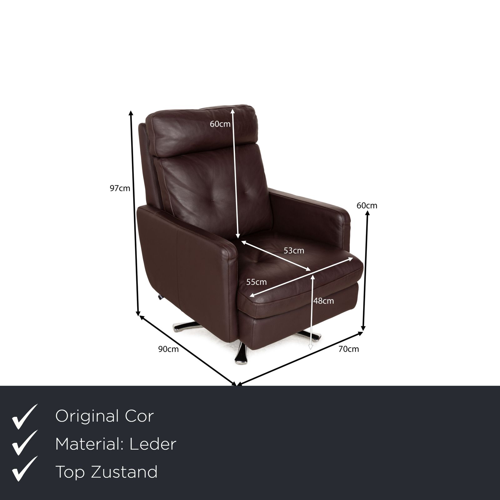 Fauteuil pivotant Cor Conseta en cuir brun photo furniture