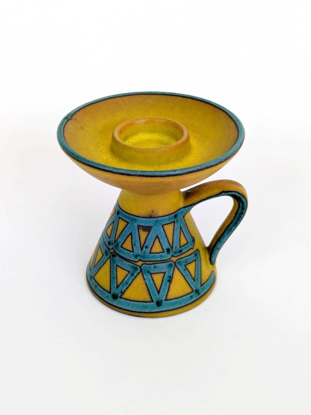 Midcentury Ceramano Candle Holder | Model 401 Limone Decor Yellow & Turquoise Glaze | West German Pottery, 1960's photo vinterior