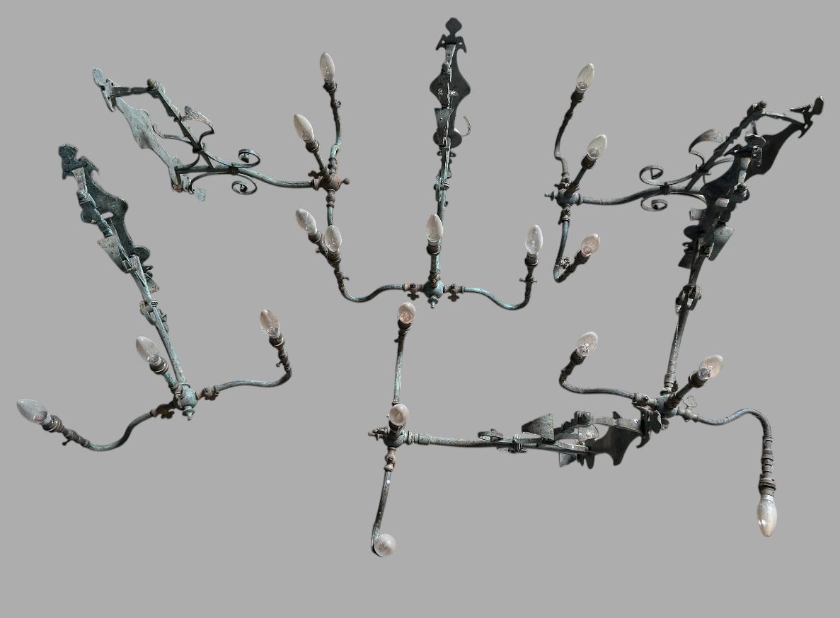 An Early Set Of Six Attractive And Unusual Triple Arm Wall Lightsr photo furniture
