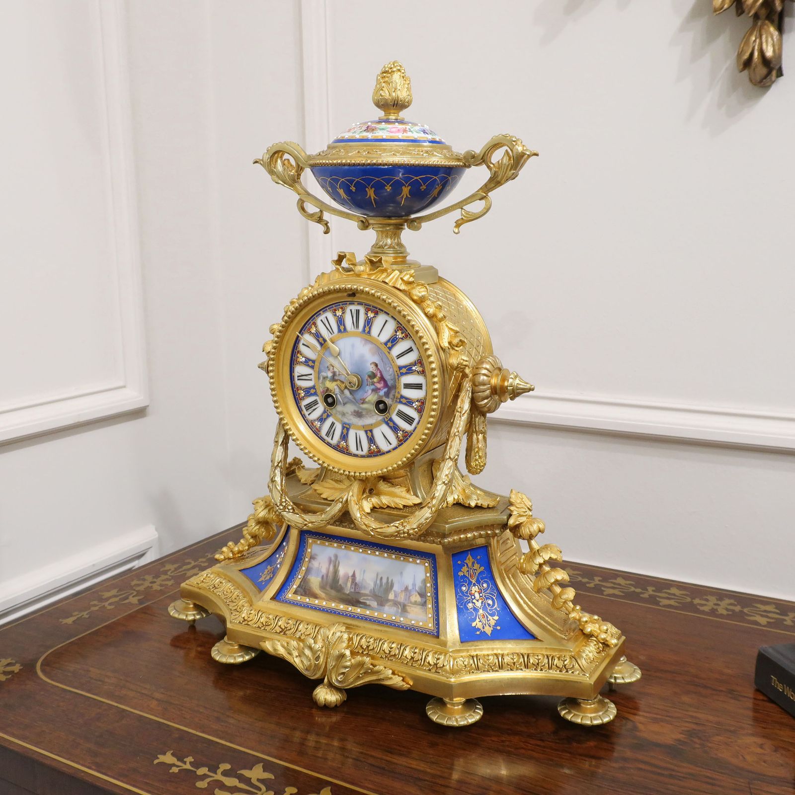 French Louis XVI Style Bronze Gilt & Porcelain Mantel Clock By Japy Freres photo furniture
