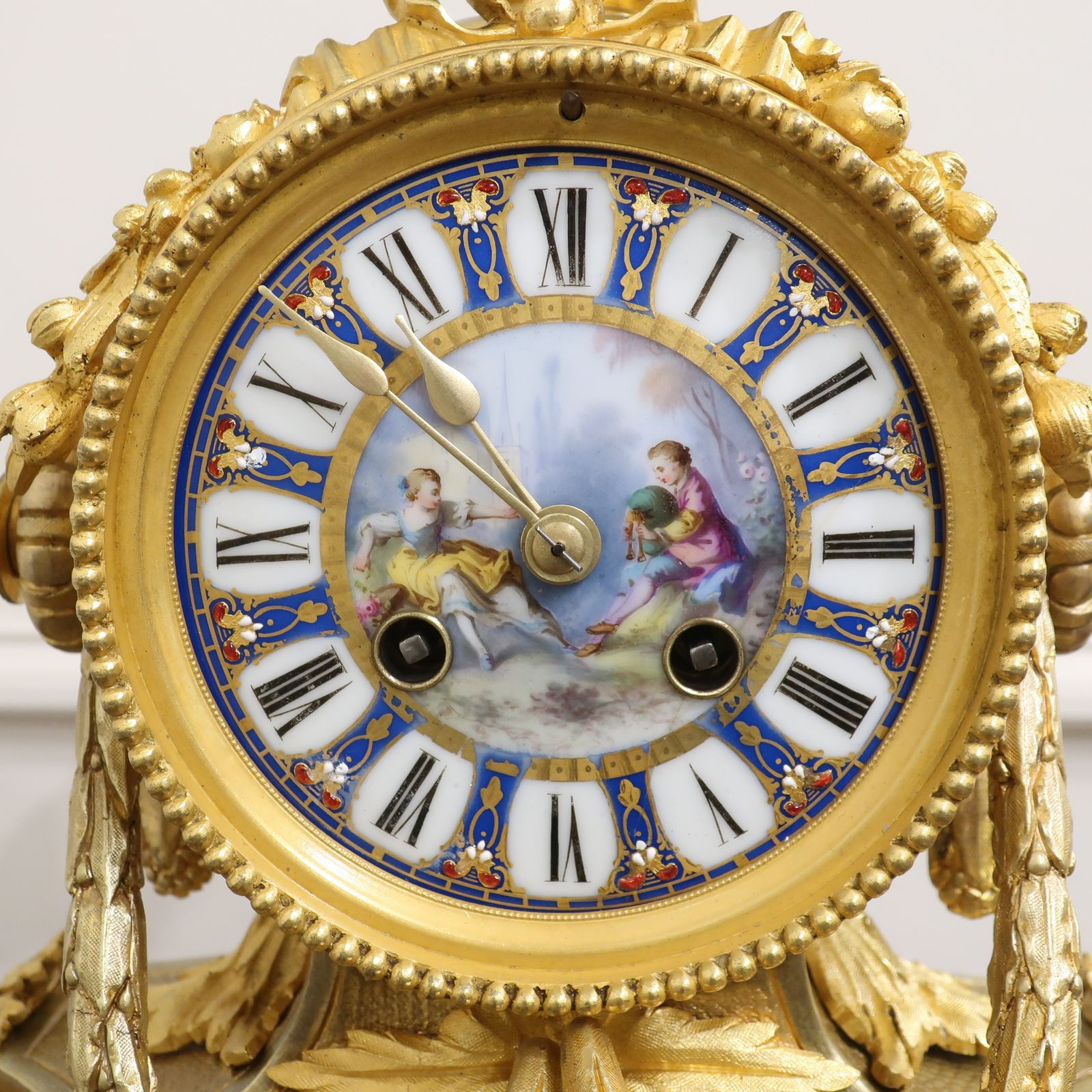 French Louis XVI Style Bronze Gilt & Porcelain Mantel Clock By Japy Freres photo for sale