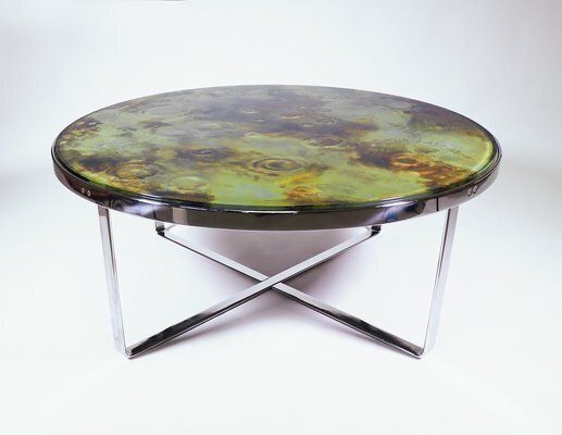 Mid Century Brutalist Crater Glass Coffee Table, 1970s
