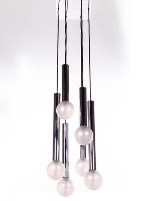 6 Light Chrome & Pearlized Glass Globe Ceiling Lamp By Motoko Ishii For Staff, 1970s photo buy