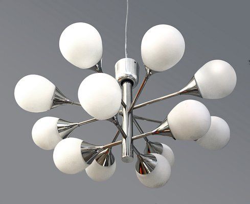 Space Age German Glass And Chrome Sputnik Ceiling Lamp From Kaiser Idell / Kaiser Leuchten, 1970s