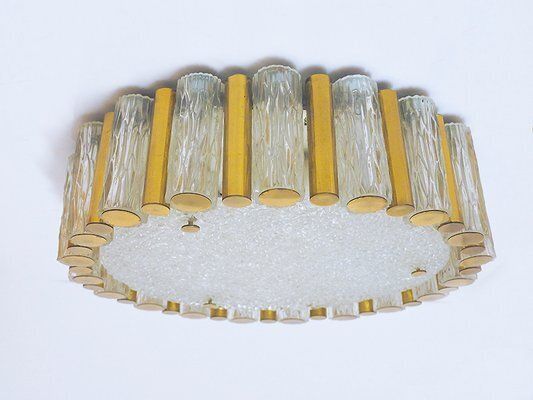 Mid Century German Murano Glass And Brass Ceiling Lamp From Kaiser Idell / Kaiser Leuchten, 1960s