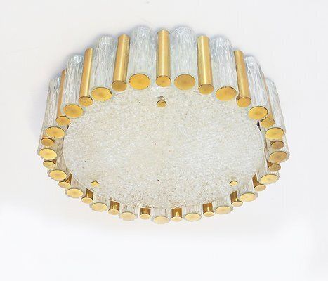 Mid Century German Murano Glass And Brass Ceiling Lamp From Kaiser Idell / Kaiser Leuchten, 1960s photo for sale