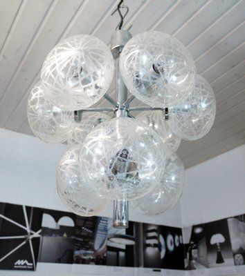 Space Age German Etched Glass And Chrome Sputnik Chandelier, 1960s
