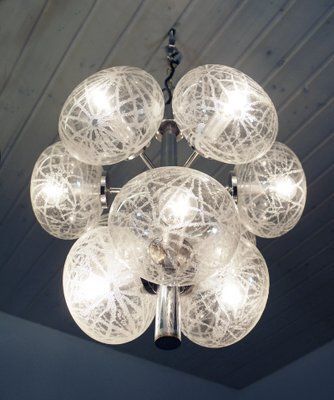 Space Age German Etched Glass And Chrome Sputnik Chandelier, 1960s photo for sale