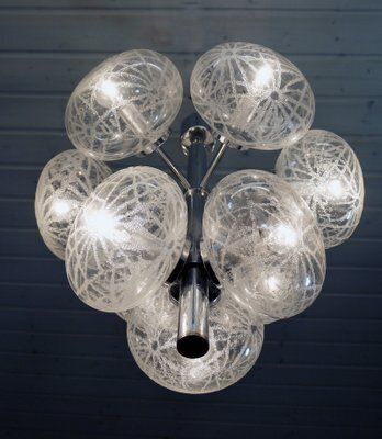 Space Age German Etched Glass And Chrome Sputnik Chandelier, 1960s photo 1287.0