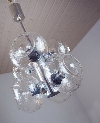 Space Age Glass And Chrome Chandelier From Veb Deutsche Werkstätten Hellerau, 1960s photo vinterior