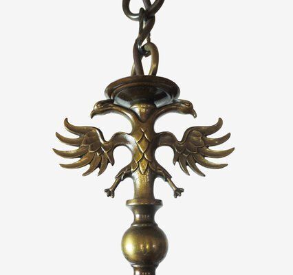 Large Renaissance Style Flemish Brass Chandelier, 1950s photo Lighting