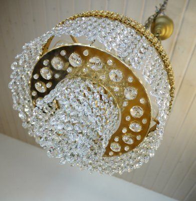 German Gilt Brass And Crystal Chandelier From Palwa, 1960s photo furniture