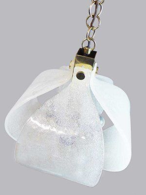 German Frosted Murano Glass Petals & Brass Pendant Lamp From Kaiser Idell / Kaiser Leuchten, 1960s photo for sale