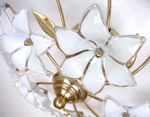 Italian Murano Glass And Gilt Brass Ceiling Lamp, 1970s photo for sale
