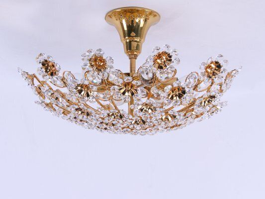 17 Semi Flush Mount In Swarovski Crystal And Gilt Brass From Palwa, 1960s photo buy