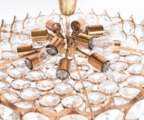 27 Semi Chandelier In Swarovski Crystal And Brass From Palwa, 1960s photo for sale