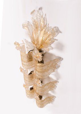 Grand Hotel Wall Sconce In Golden Murano Glass & Brass From Barovier & Toso, 1960s photo Lighting