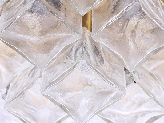 Cubist Flush Mount Chandelier In Brass And Ice Glass By J. T. Kalmar For Kalmar, Austria, 1960s photo Lighting