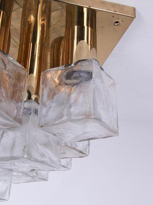 Cubist Flush Mount Chandelier In Brass And Ice Glass By J. T. Kalmar For Kalmar, Austria, 1960s photo vinterior