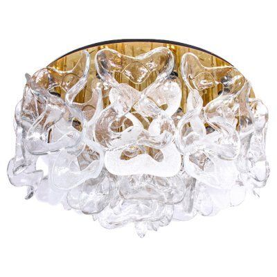 Murano Glass & Brass Flush Mount By J. T. Kalmar For Kalmar, 1960s
