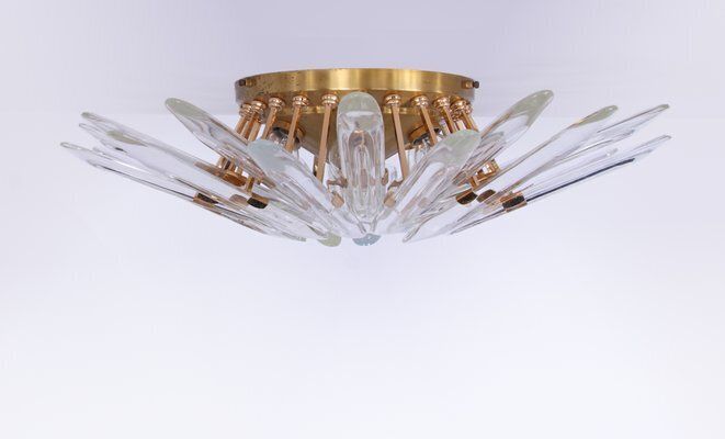 Sunburst Flush Mount In Crystal And Gilt Brass Attributed To Oscar Torlasco For Stilkronen, 1970s photo Home Decor