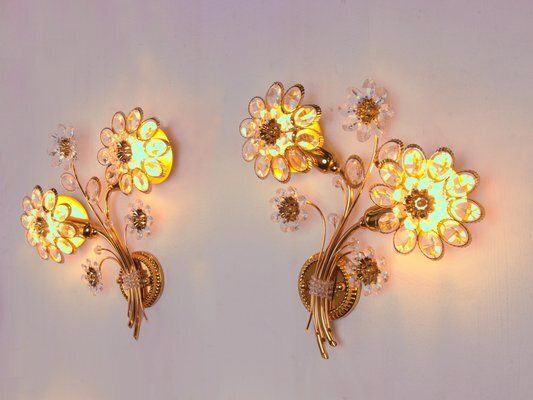 Swarovski Crystal & Gilt Brass Wall Sconce From Palwa, 1960s, Set Of 2 photo Lighting