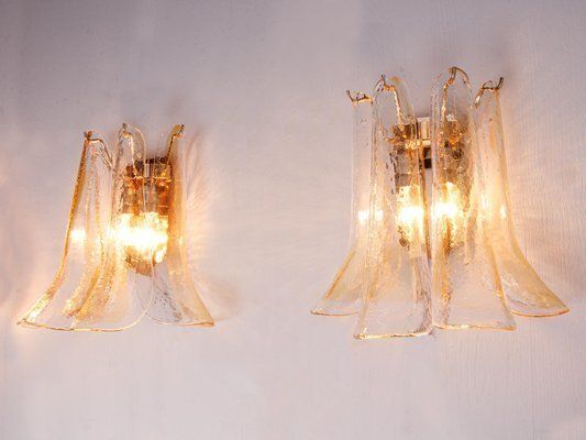 Vintage Petal Wall Sconces In Amber And Clear Murano Glass, Italy, 1970s, Set Of 2 photo furniture