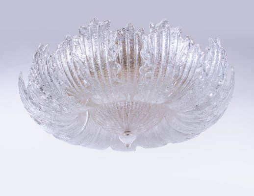 Rugiada Flush Mount Chandelier In Murano Glass And Brass From Barovier & Toso, Italy, 1970s photo vinterior